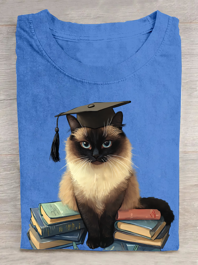 A Cat Who Loves To Learn Cotton T-Shirt