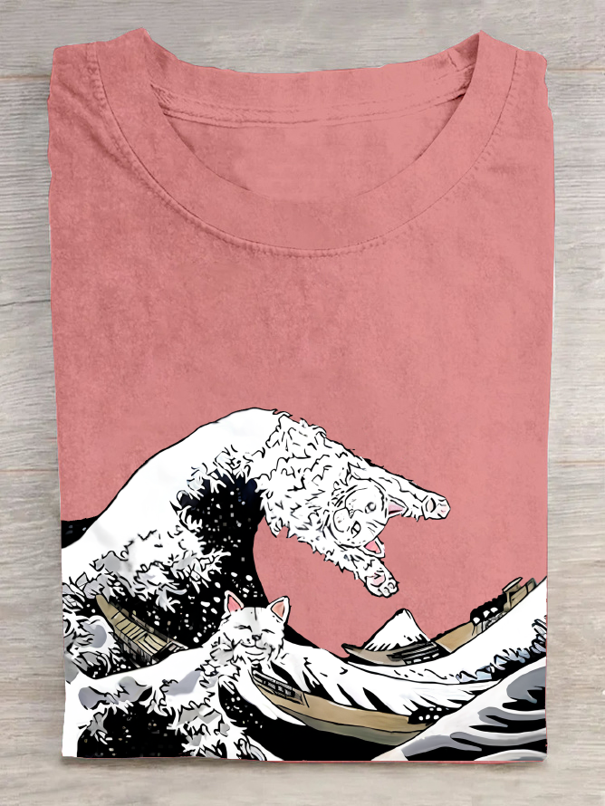 Great Wave Of Cats Kanawaga Funny Super Cool Best Gift Cotton T-Shirt