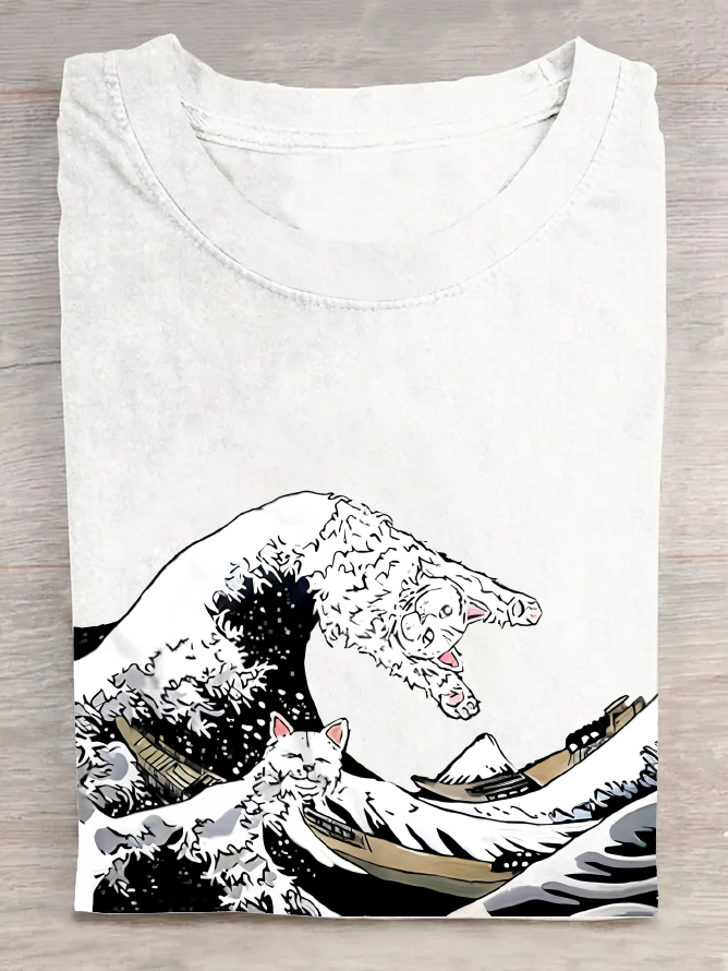 Great Wave Of Cats Kanawaga Funny Super Cool Best Gift Cotton T-Shirt