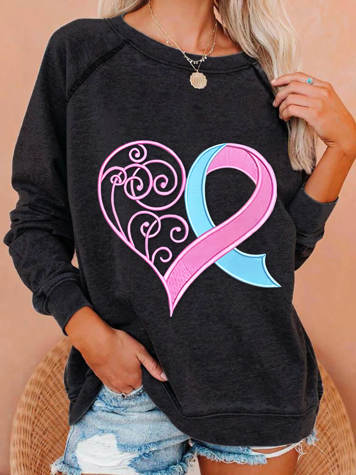 Pink Breast Cancer Heart Casual Sweatshirt