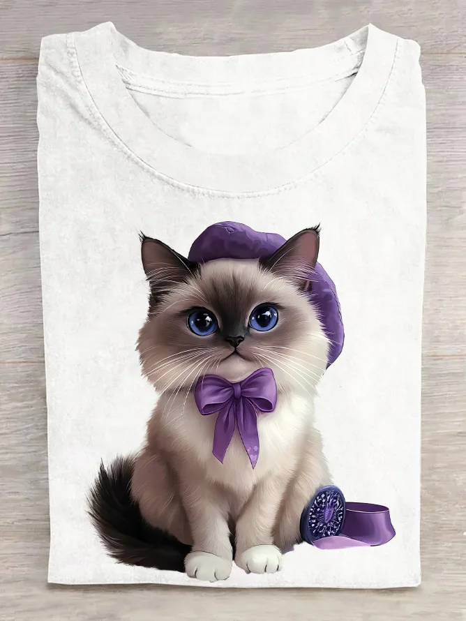 Purple Cat Cotton T-Shirt