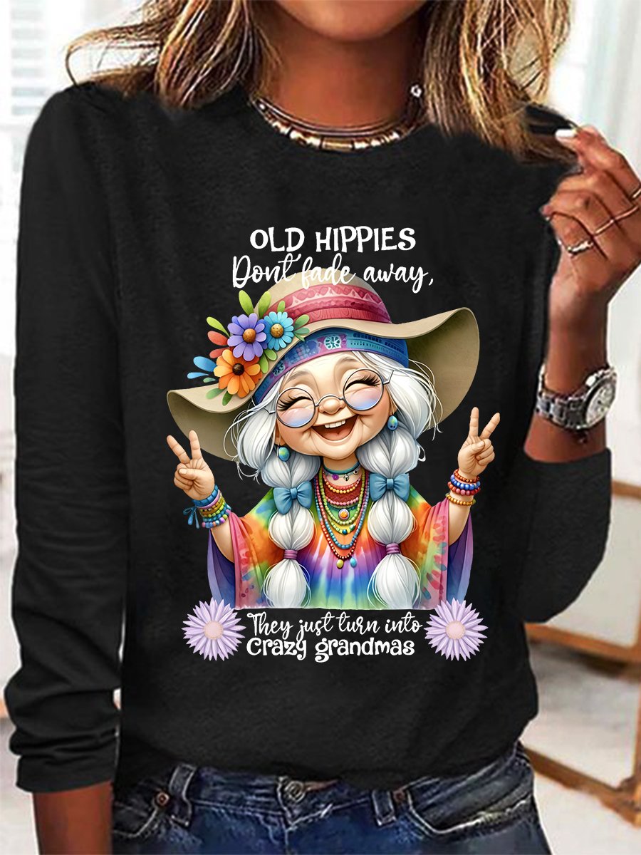 Grandma Old Hippies Casual Long Sleeve Shirt