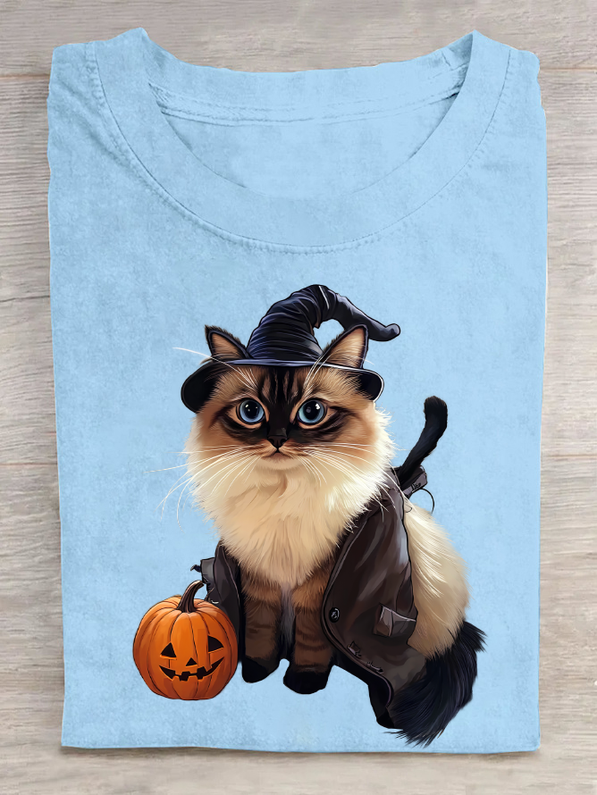 Halloween Cat Cotton T-Shirt