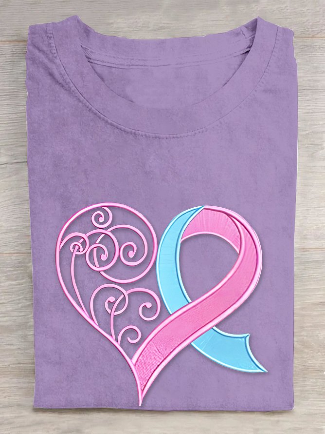 Pink Breast Cancer Heart Cotton T-shirt