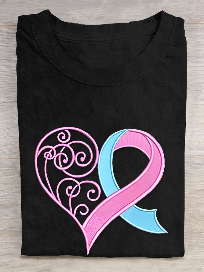 Pink Breast Cancer Heart Cotton T-shirt