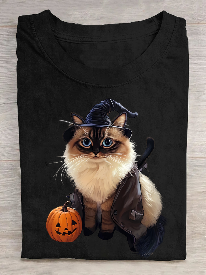 Halloween Cat Cotton T-Shirt