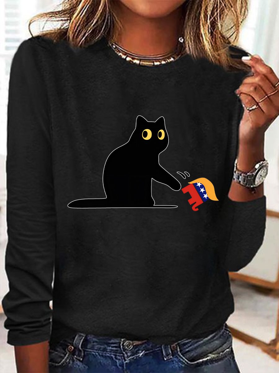 Kamala Harris 2024 Black Cat Casual Long Sleeve Shirt lilicloth