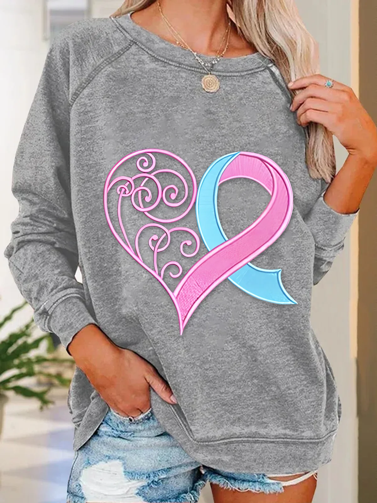 Pink Breast Cancer Heart Casual Sweatshirt