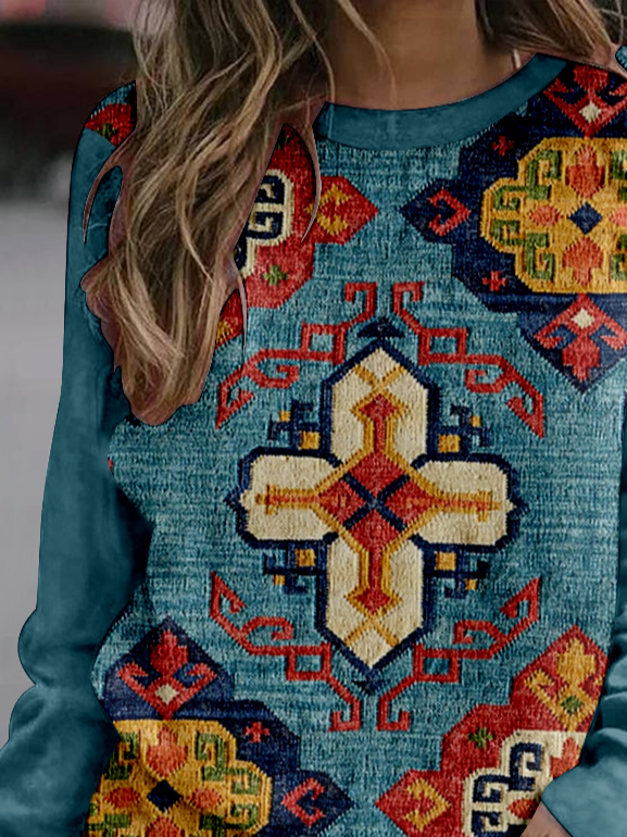 Hippie Casual Ethnic Crew Neck Sweatshirt