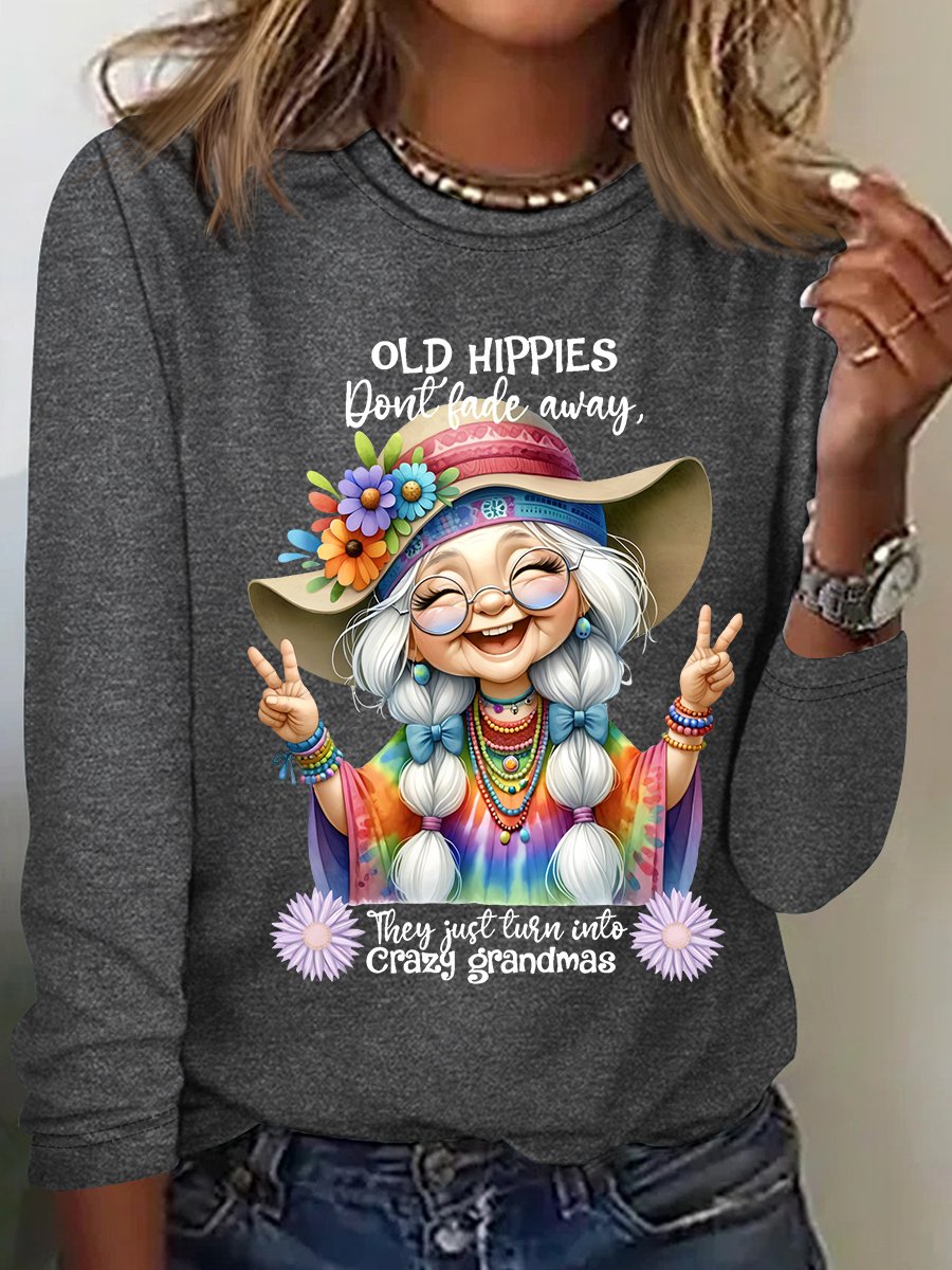 Grandma Old Hippies Casual Long Sleeve Shirt