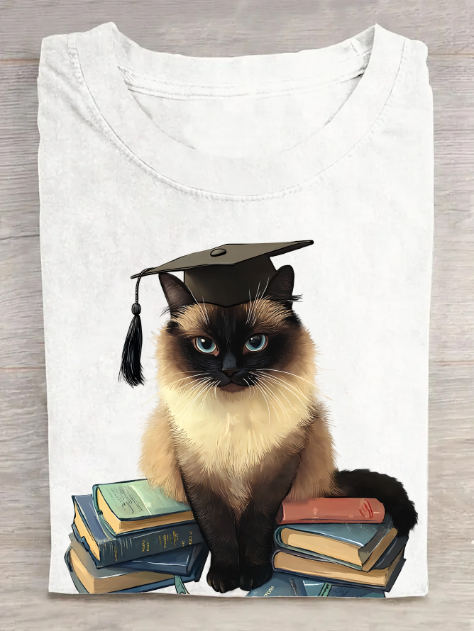 A Cat Who Loves To Learn Cotton T-Shirt