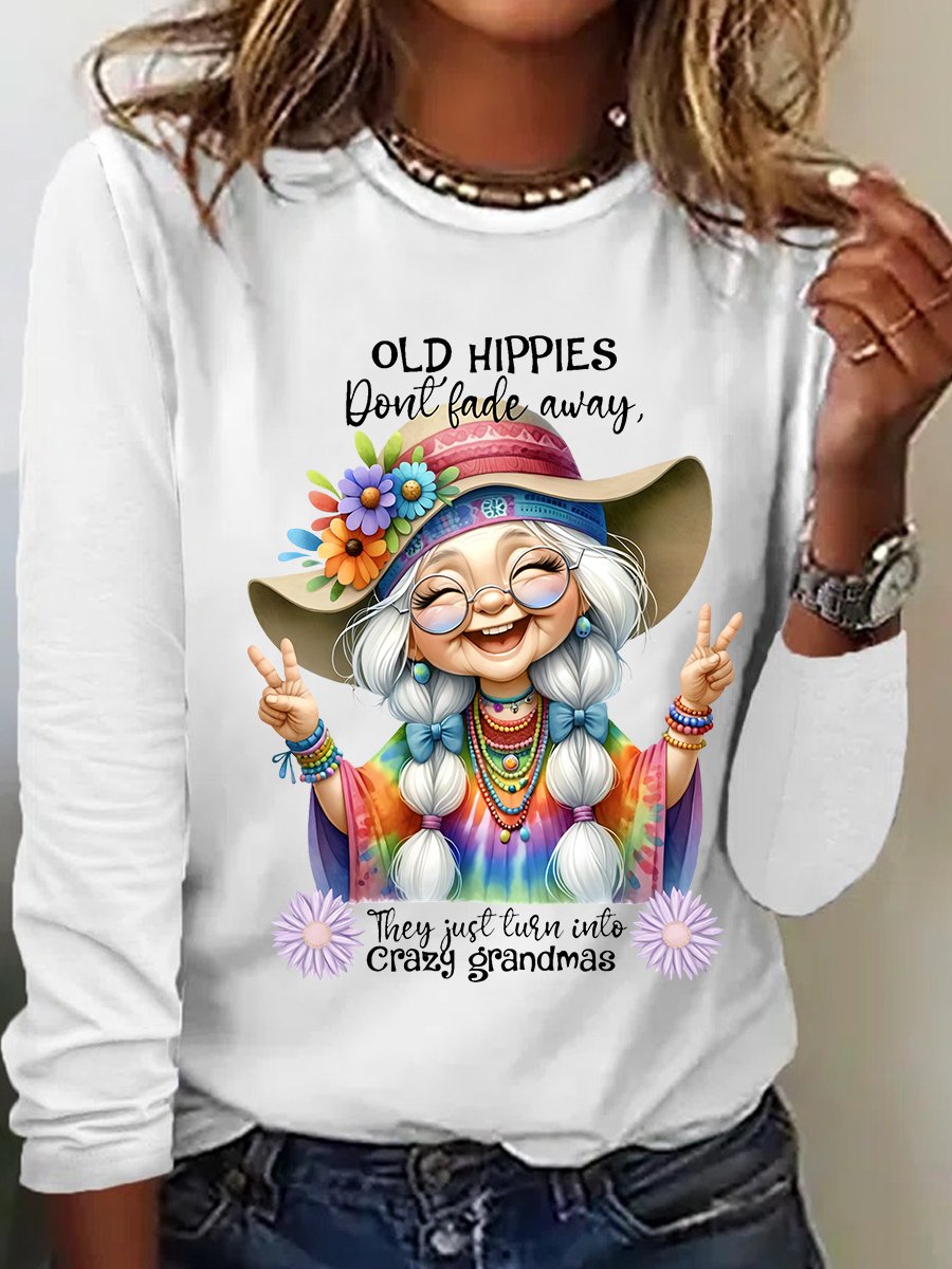 Grandma Old Hippies Casual Long Sleeve Shirt