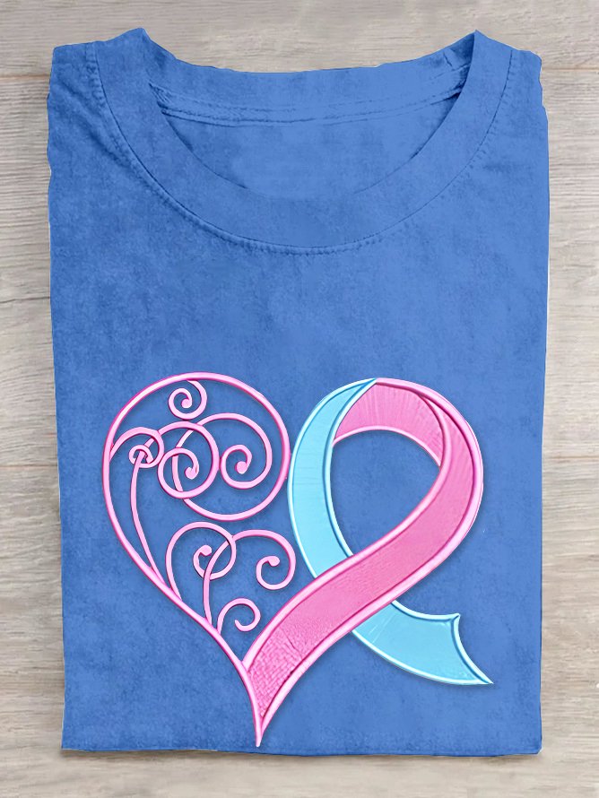 Pink Breast Cancer Heart Cotton T-shirt