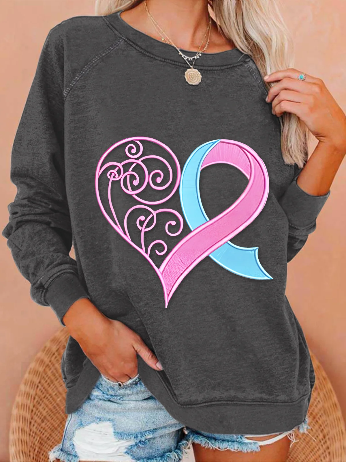 Pink Breast Cancer Heart Casual Sweatshirt