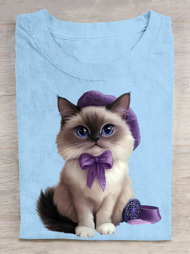 Purple Cat Cotton T-Shirt