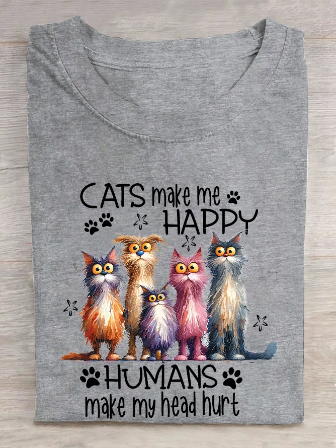 Cats Make Me Happy Humans Make My Head Hurt Cotton T-shirt