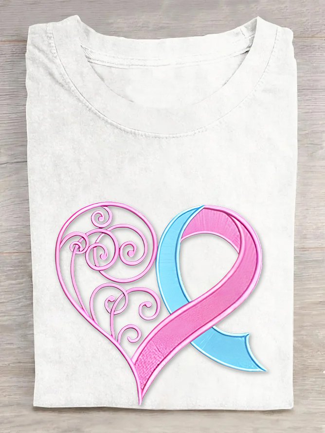 Pink Breast Cancer Heart Cotton T-shirt