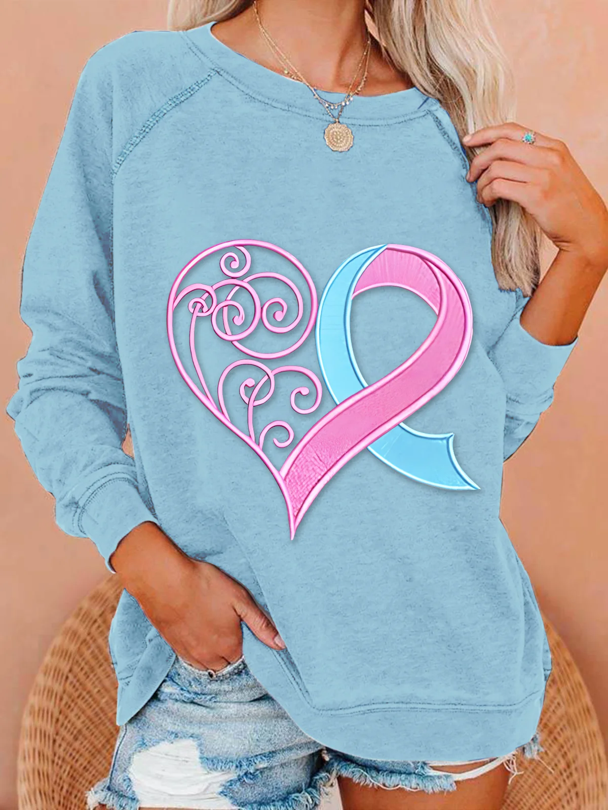 Pink Breast Cancer Heart Casual Sweatshirt