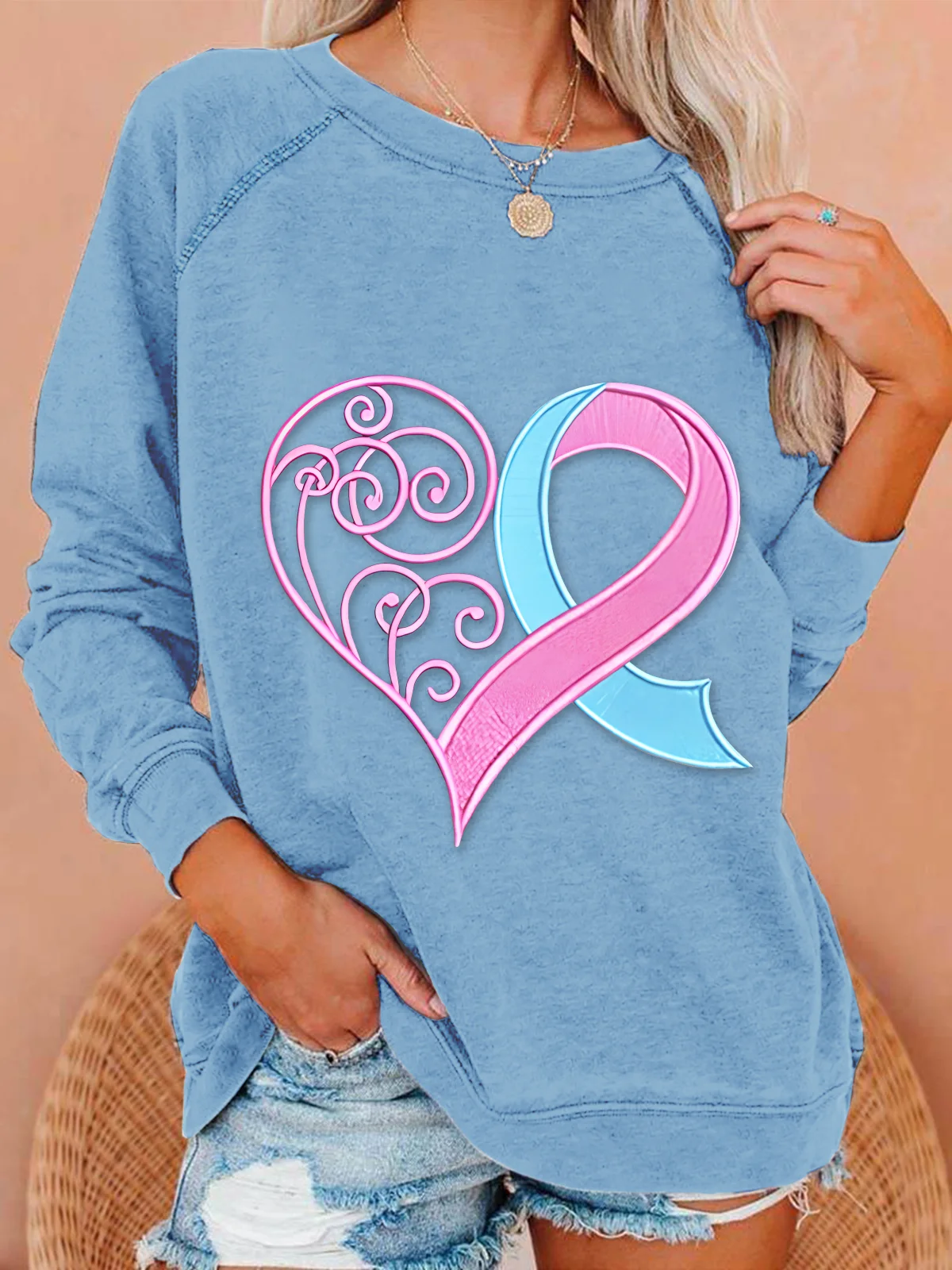 Pink Breast Cancer Heart Casual Sweatshirt