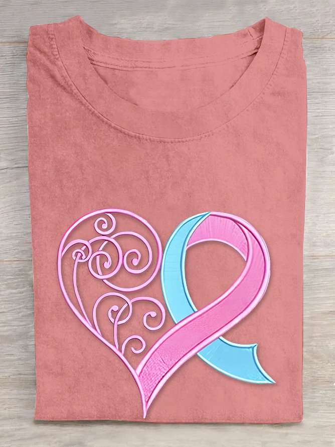 Pink Breast Cancer Heart Cotton T-shirt