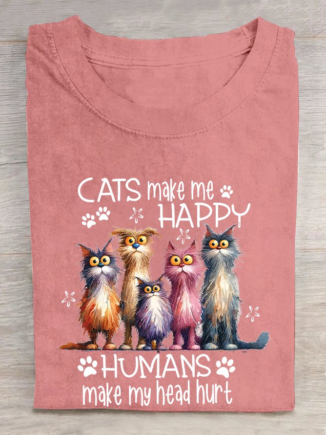 Cats Make Me Happy Humans Make My Head Hurt Cotton T-shirt