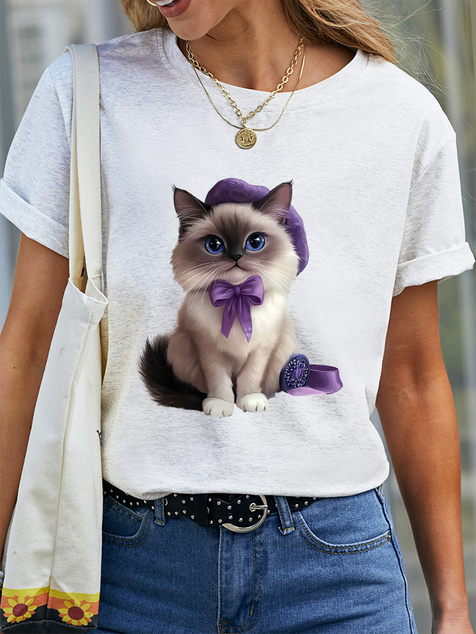 Purple Cat Cotton T-Shirt