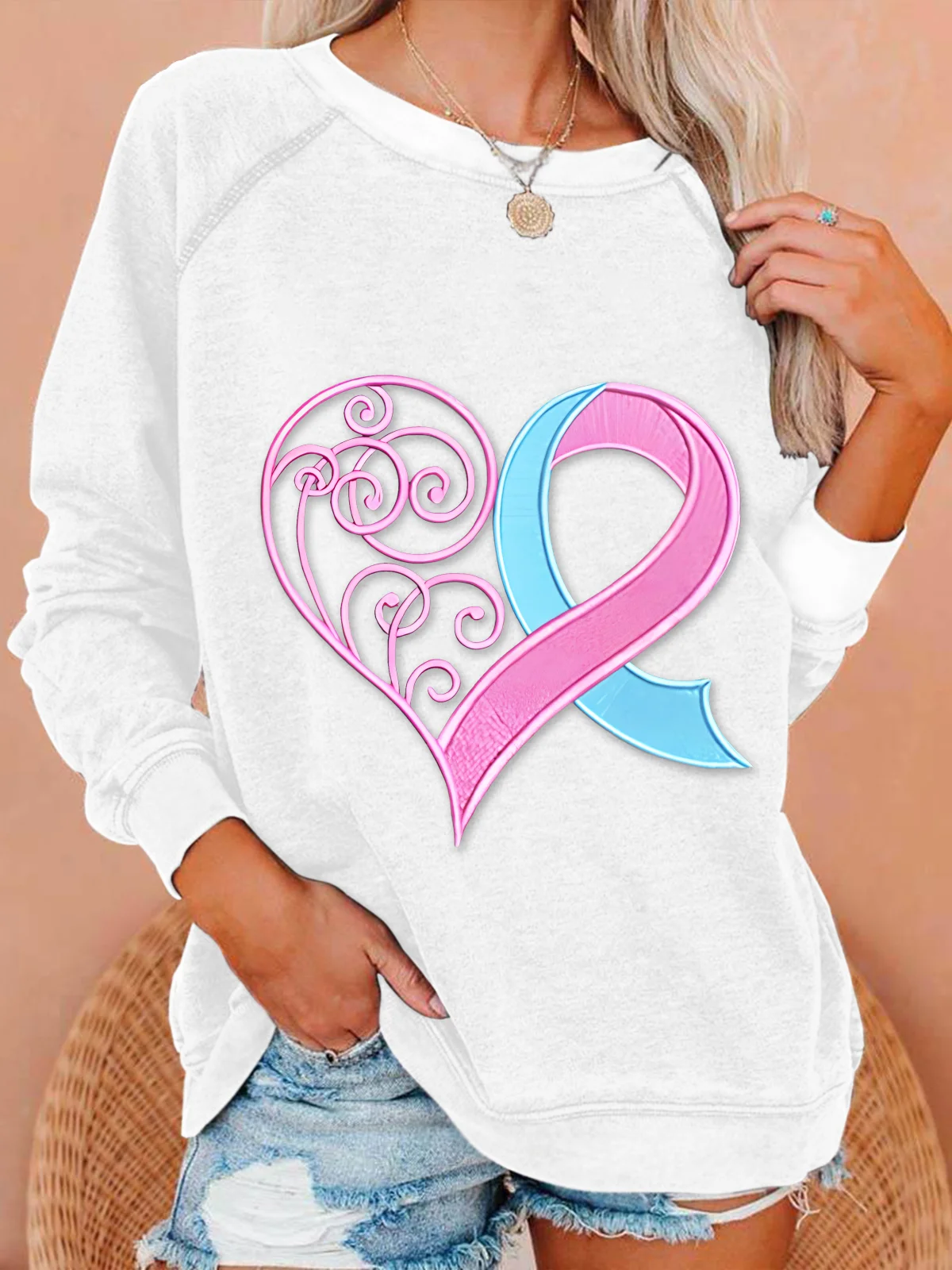 Pink Breast Cancer Heart Casual Sweatshirt