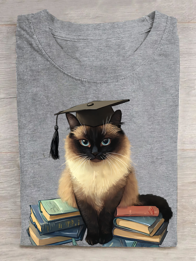 A Cat Who Loves To Learn Cotton T-Shirt