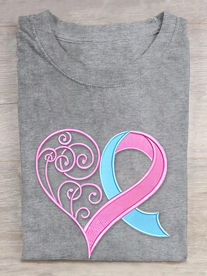 Pink Breast Cancer Heart Cotton T-shirt