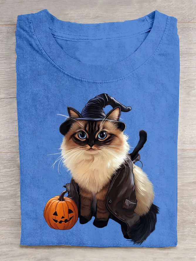 Halloween Cat Cotton T-Shirt