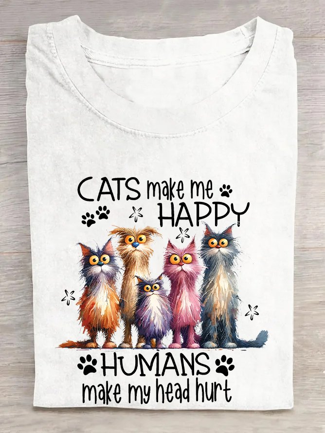 Cats Make Me Happy Humans Make My Head Hurt Cotton T-shirt