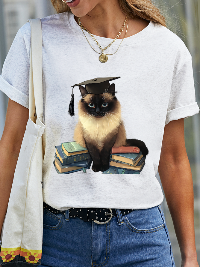 A Cat Who Loves To Learn Cotton T-Shirt