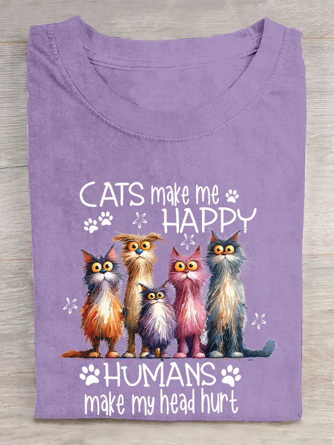 Cats Make Me Happy Humans Make My Head Hurt Cotton T-shirt