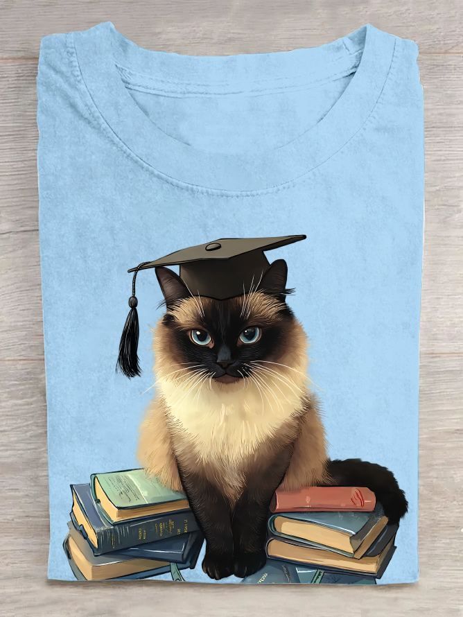 A Cat Who Loves To Learn Cotton T-Shirt