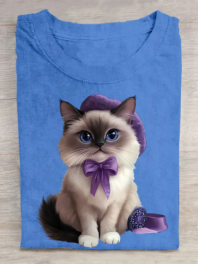 Purple Cat Cotton T-Shirt