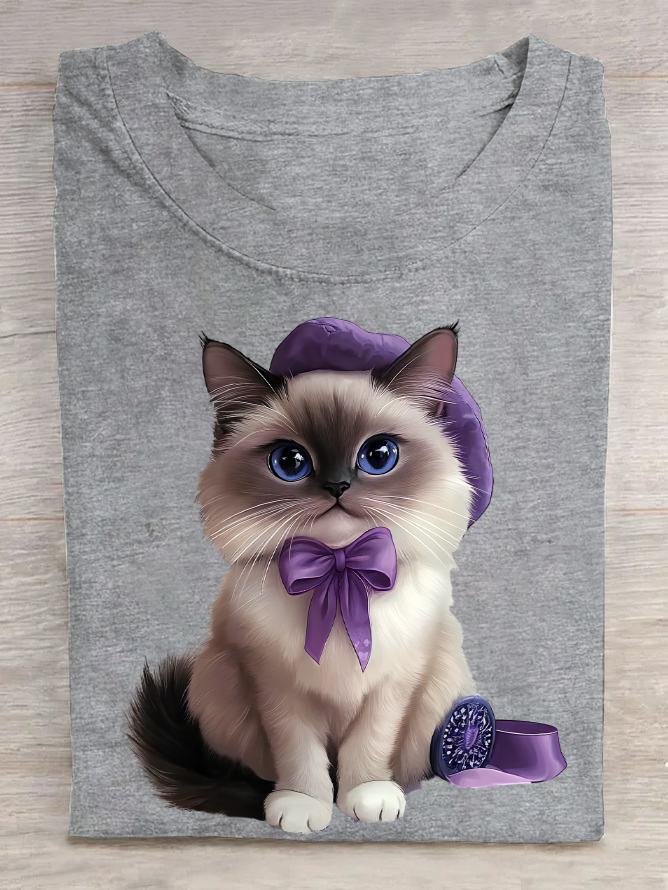 Purple Cat Cotton T-Shirt