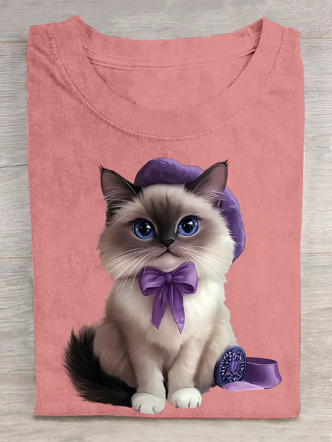 Purple Cat Cotton T-Shirt