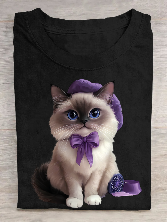 Purple Cat Cotton T-Shirt