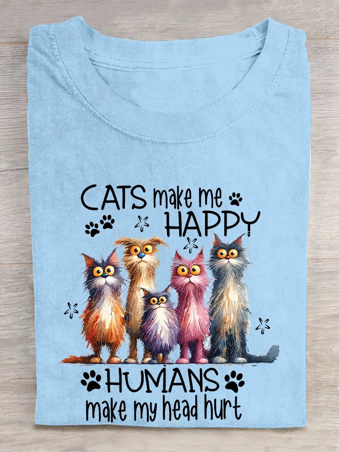 Cats Make Me Happy Humans Make My Head Hurt Cotton T-shirt