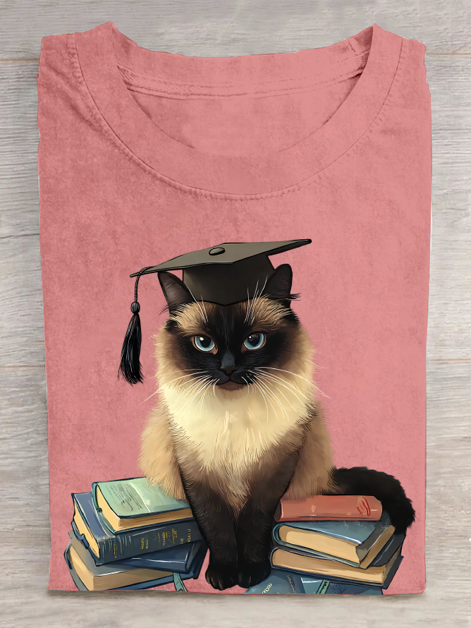 A Cat Who Loves To Learn Cotton T-Shirt