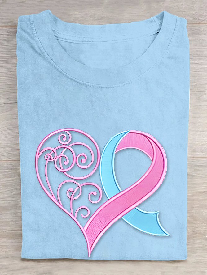 Pink Breast Cancer Heart Cotton T-shirt