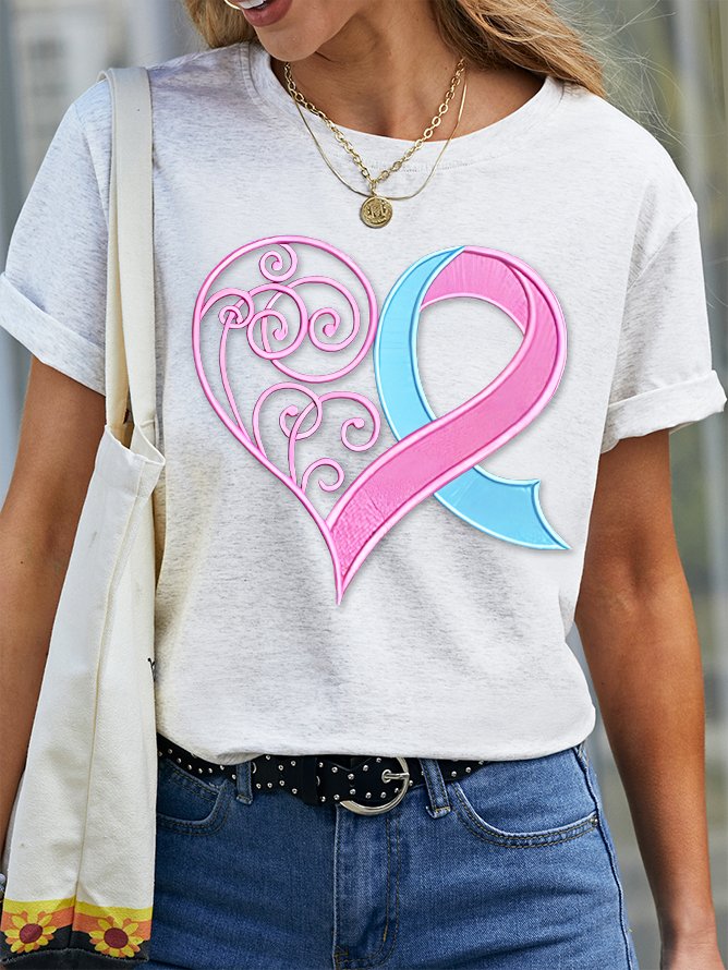 Pink Breast Cancer Heart Cotton T-shirt