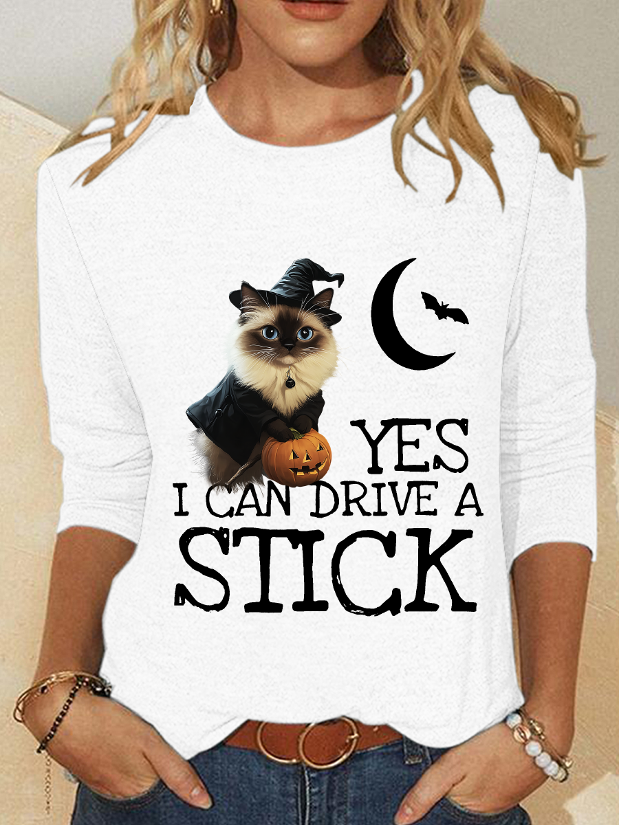 Halloween Buckle Up Buttercup You Just Flipped My Witch Switch Funny Cat Casual Long Sleeve Shirt