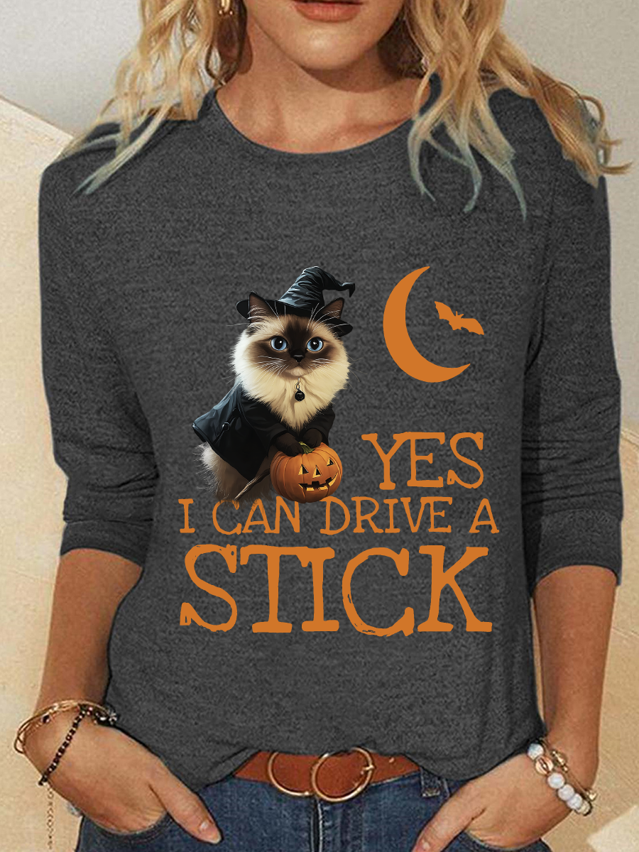 Halloween Buckle Up Buttercup You Just Flipped My Witch Switch Funny Cat Casual Long Sleeve Shirt