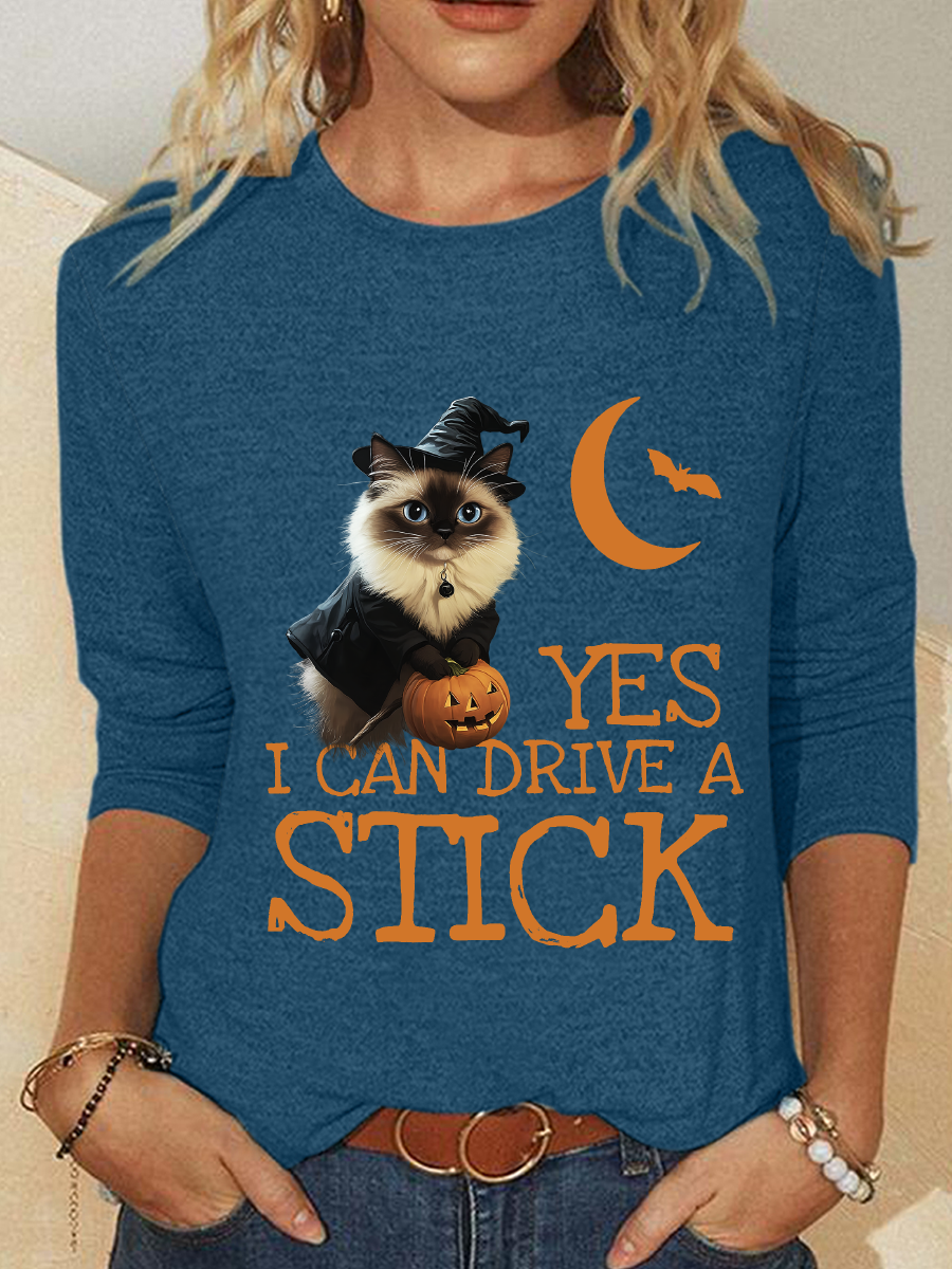 Halloween Buckle Up Buttercup You Just Flipped My Witch Switch Funny Cat Casual Long Sleeve Shirt