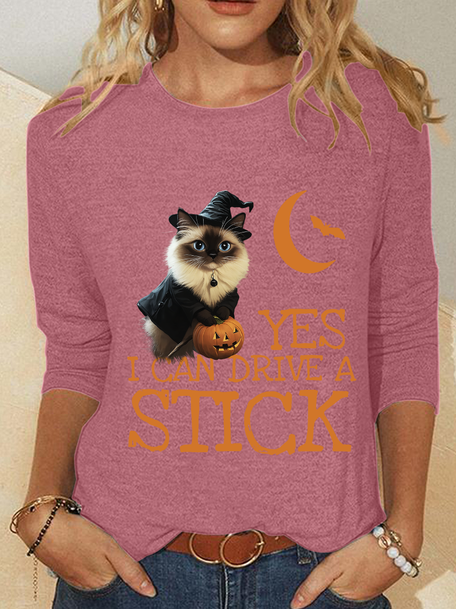 Halloween Buckle Up Buttercup You Just Flipped My Witch Switch Funny Cat Casual Long Sleeve Shirt