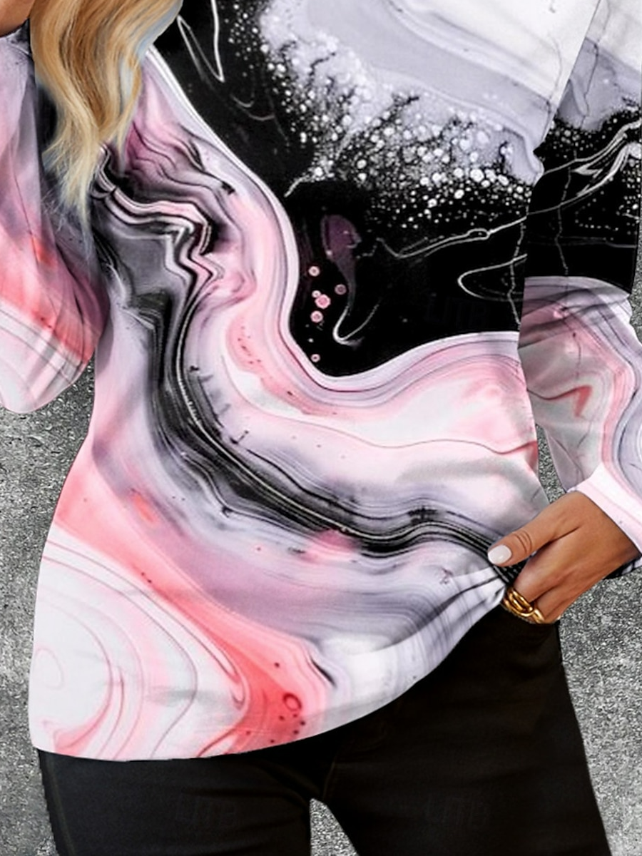 Women's Long Sleeve T-shirt Spring/Fall Pink Abstract Jersey Crew Neck Daily Going Out Casual Top