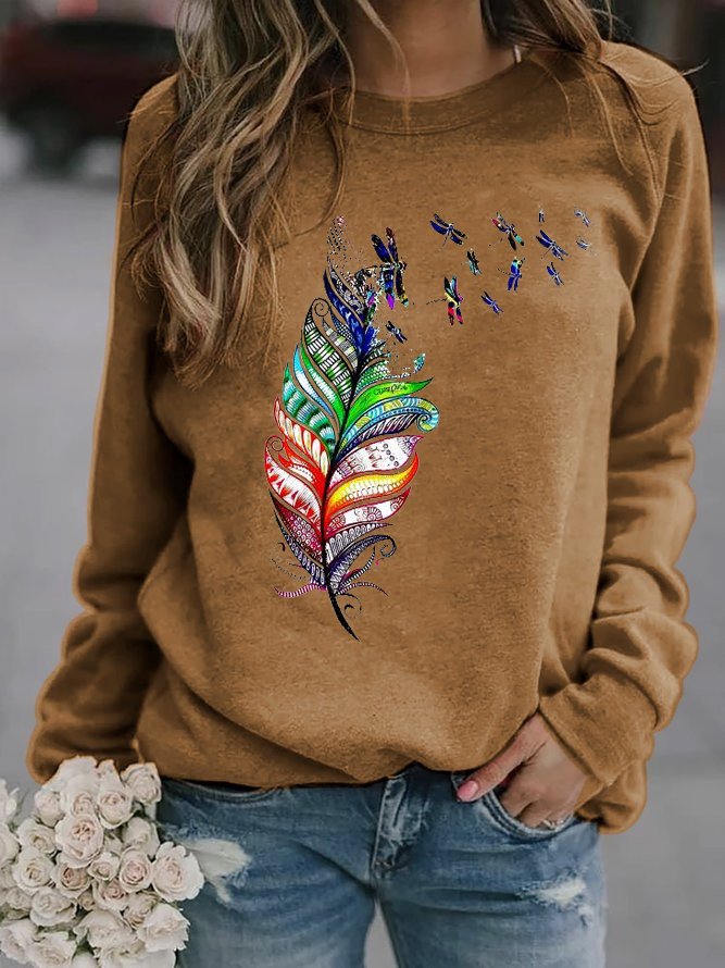 Loose Casual Crew Neck Dragonfly Sweatshirt