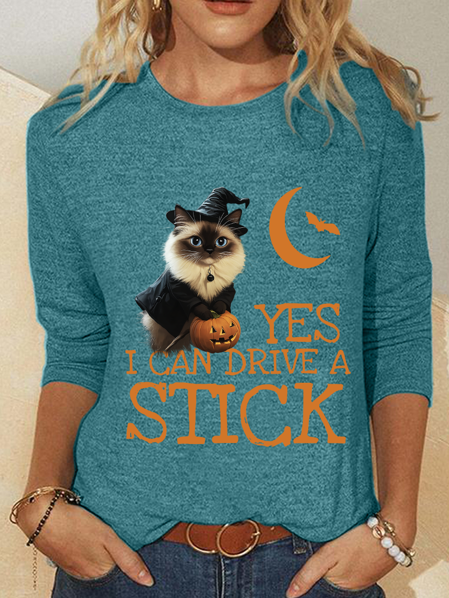 Halloween Buckle Up Buttercup You Just Flipped My Witch Switch Funny Cat Casual Long Sleeve Shirt