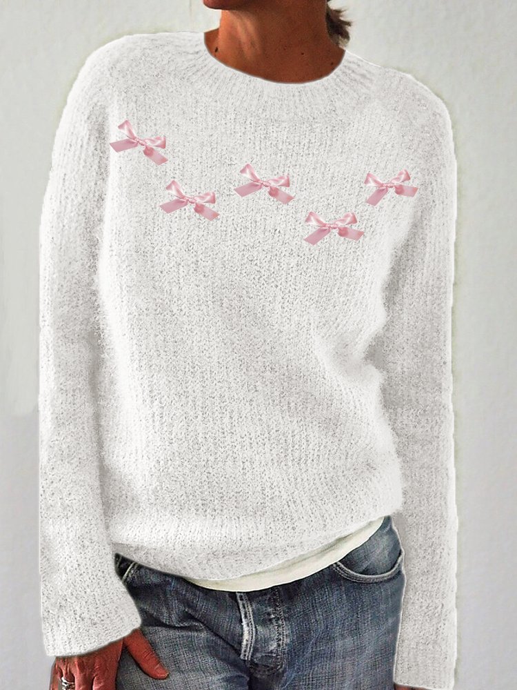 Pink ribbon bow knit sweater